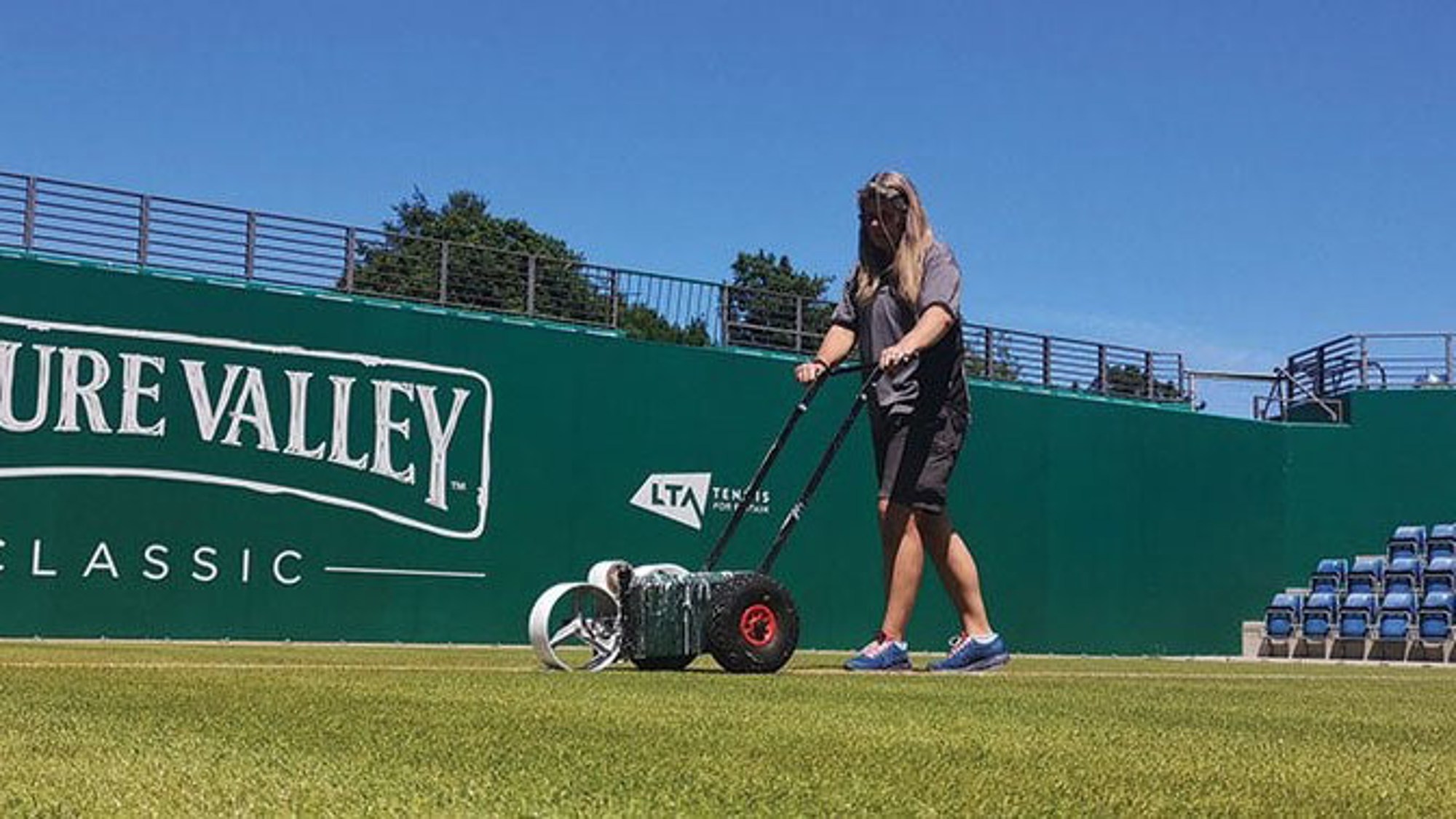 Sue Lawrence overmarking the Centre Court base-line during 2020 playing season